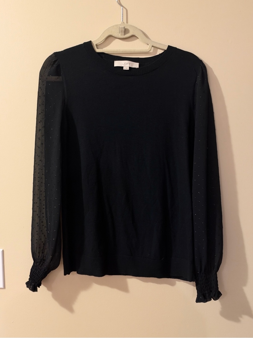 LOFT Black Sheer Sleeve Sweater Size Medium Like New